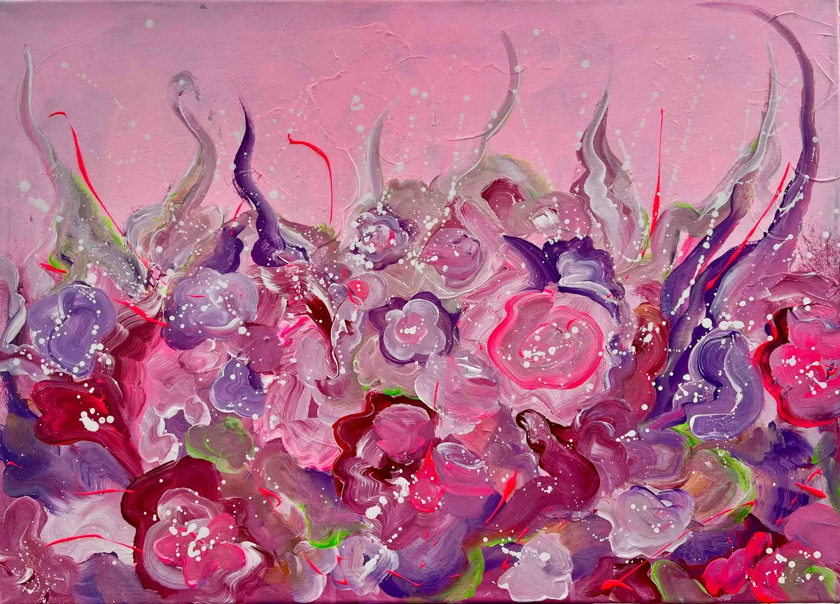 Painting “Flowers” (2023) by Irina Lonskaya, acrylic, canvas