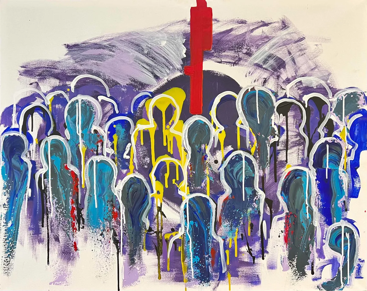 Painting “Liberty” (2022) by Irina Lonskaya, acrylic, spray, canvas