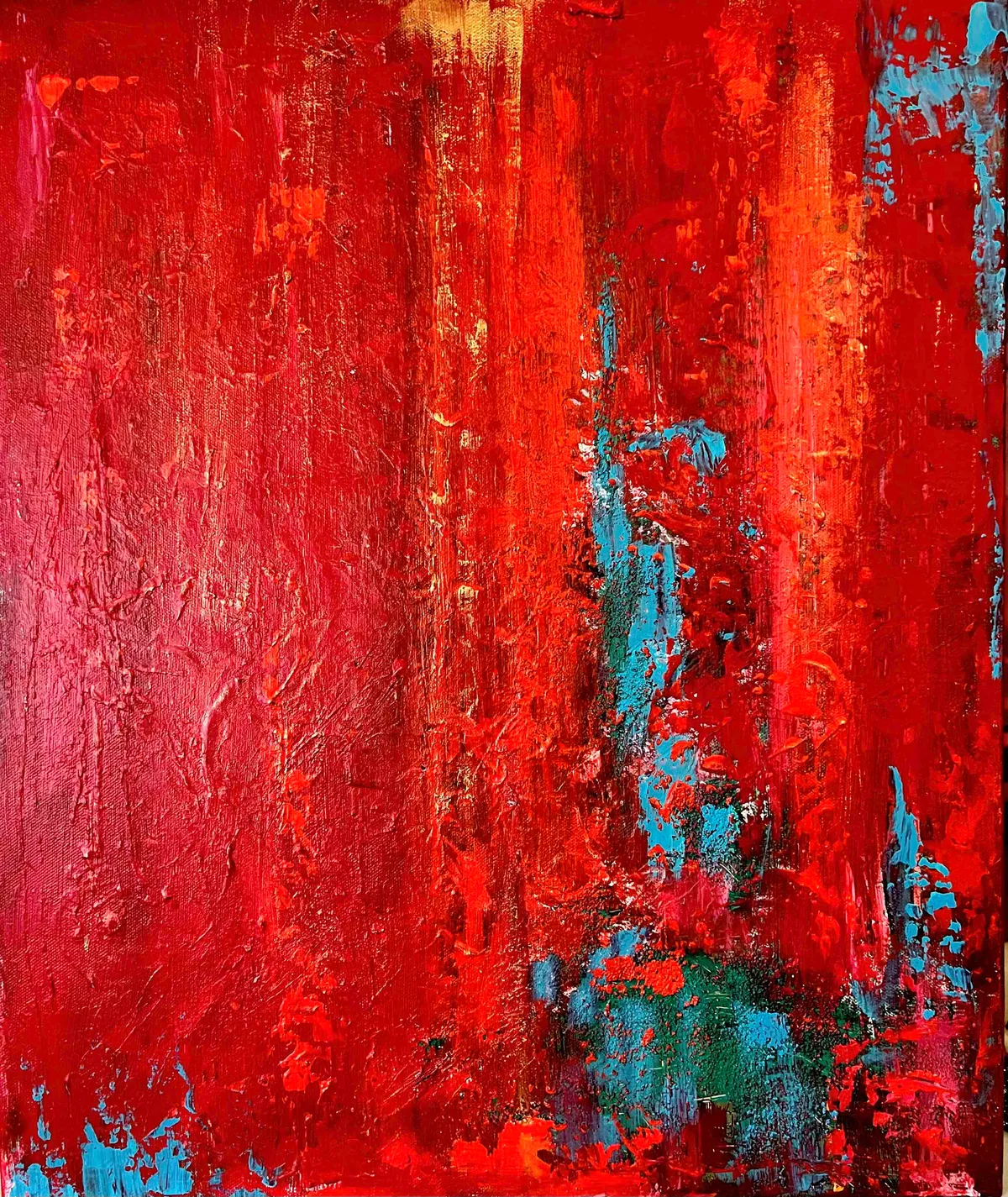 Painting “Red” (2023) by Irina Lonskaya, acrylic, texture paste, canvas