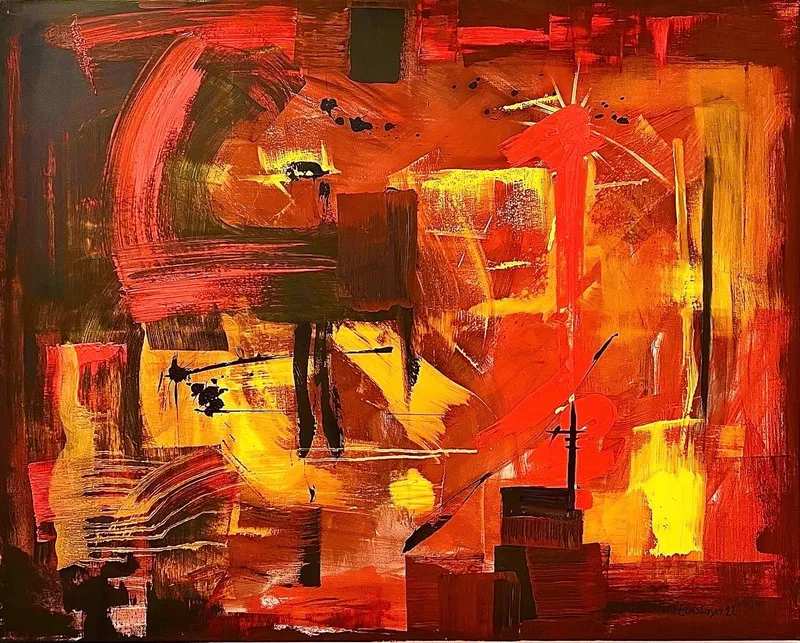 Painting “War” (2022) by Irina Lonskaya, acrylic, oil, canvas